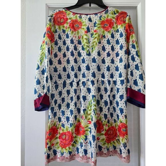Women's‎ Johnny Was Silk Embroidered Floral Top Tunic Dress Size Medium - Picture 4 of 13